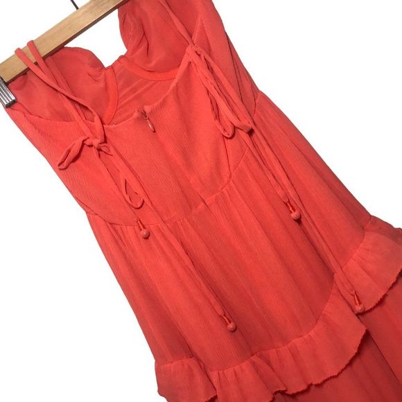 TULAROSA Tinsley Tiered Crepe Maxi Dress In Coral Size XXS - Picture 9 of 13